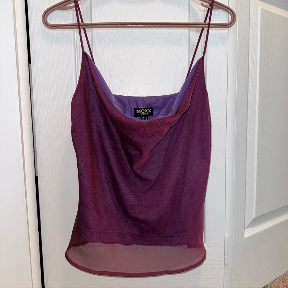 Mexx Plum Silk-Blend Cowl Neck Camisole